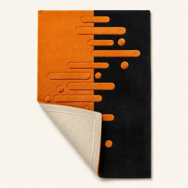 Cipher Orange Black Abstract Rug detail
