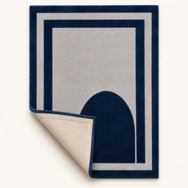 Arch Navy Border Geometric Rug detail