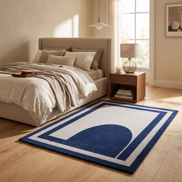 Arch Navy Border Geometric Rug
