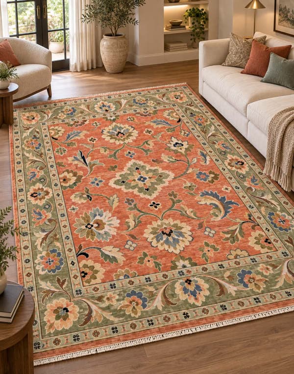 Terra Sage Floral Medallion Rug detail