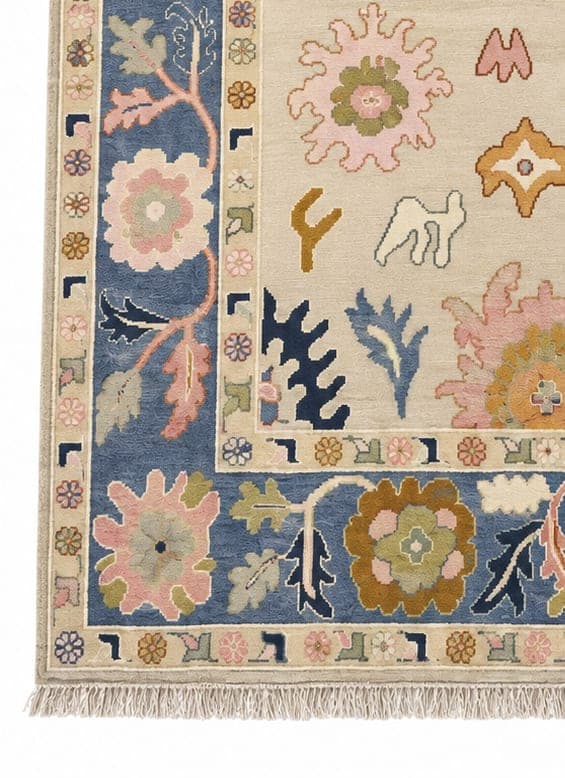 Hyacinth Blue Oushak-Style Floral Rug detail