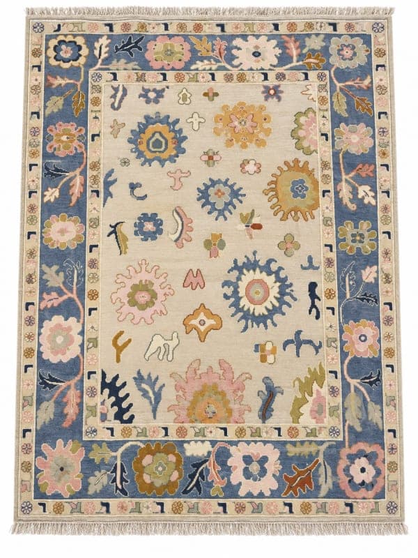 Hyacinth Blue Oushak-Style Floral Rug