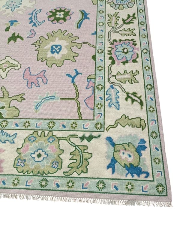 Orchid Pink Oushak-Style Floral Rug detail